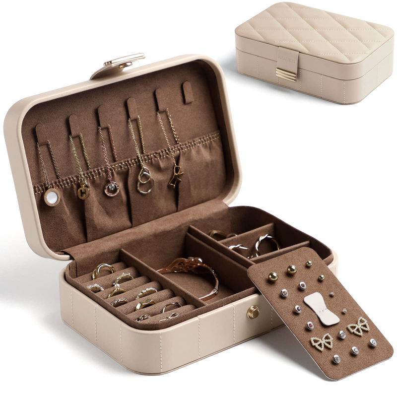 High Quality Pu Leather Jewellery Storage Case Zipper Travel Jewelry Box Luxury Big Embossed Logo Jewelry Box