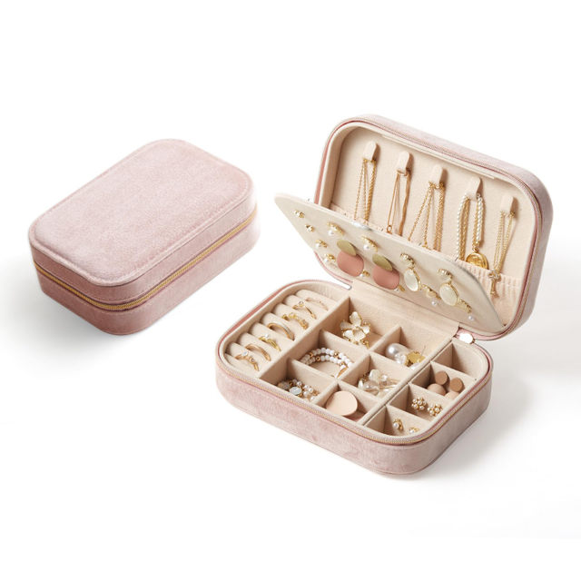 High Quality Custom Girl Earrings Ring Gift Case Plush Jewellery Organizer Travel Portable Velvet Jewelry Box 