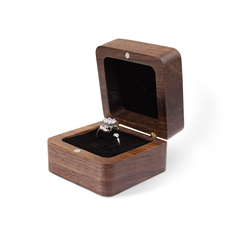 Square Solid Wood Double Ring Box Case Wedding Ceremony Engagement Proposal Wooden Ring Holder
