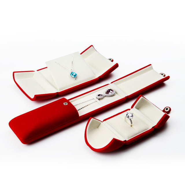 New Design Velvet Ring Pendant Bracelet Necklace Jewellery Gift Packaging Case Set Double Opening Jewelry Display Box