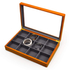 12 Grids Vintage Solid Wood Microfiber Lining Earrings Bracelets Necklace Jewelry Storage Organizer Tray Box with Glass Top Lid