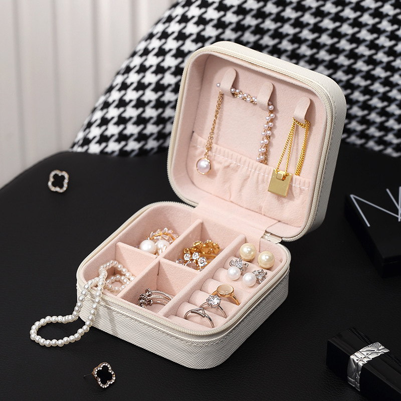 Custom with Logo PU Leather White Small Travel Drawer Storage Gift Storage Jewelry Boxes Packaging Case Organizer Bag for Girl 