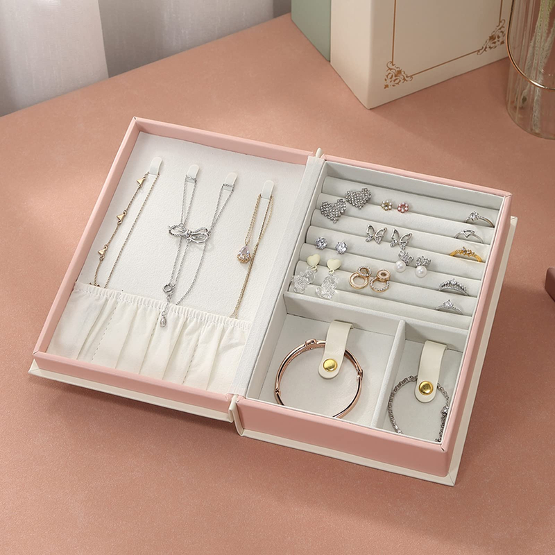 Wholesale Custom Logo Book Magnetic Jewelry Box PU Leather Small Jewellery Earring Bracelet Necklace Ring Gift Case Organizer 