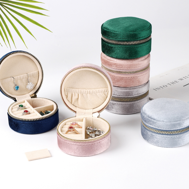 Mini Custom Logo Travel Jewelry Box Portable Ring Zipper Storage Case Small Jewellery Packaging Velvet Necklace Box