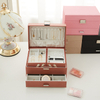 Three-layer Pu Leather Jewelry Organize Box Large Capacity Portable Earrings Rings Necklace Storage Case 