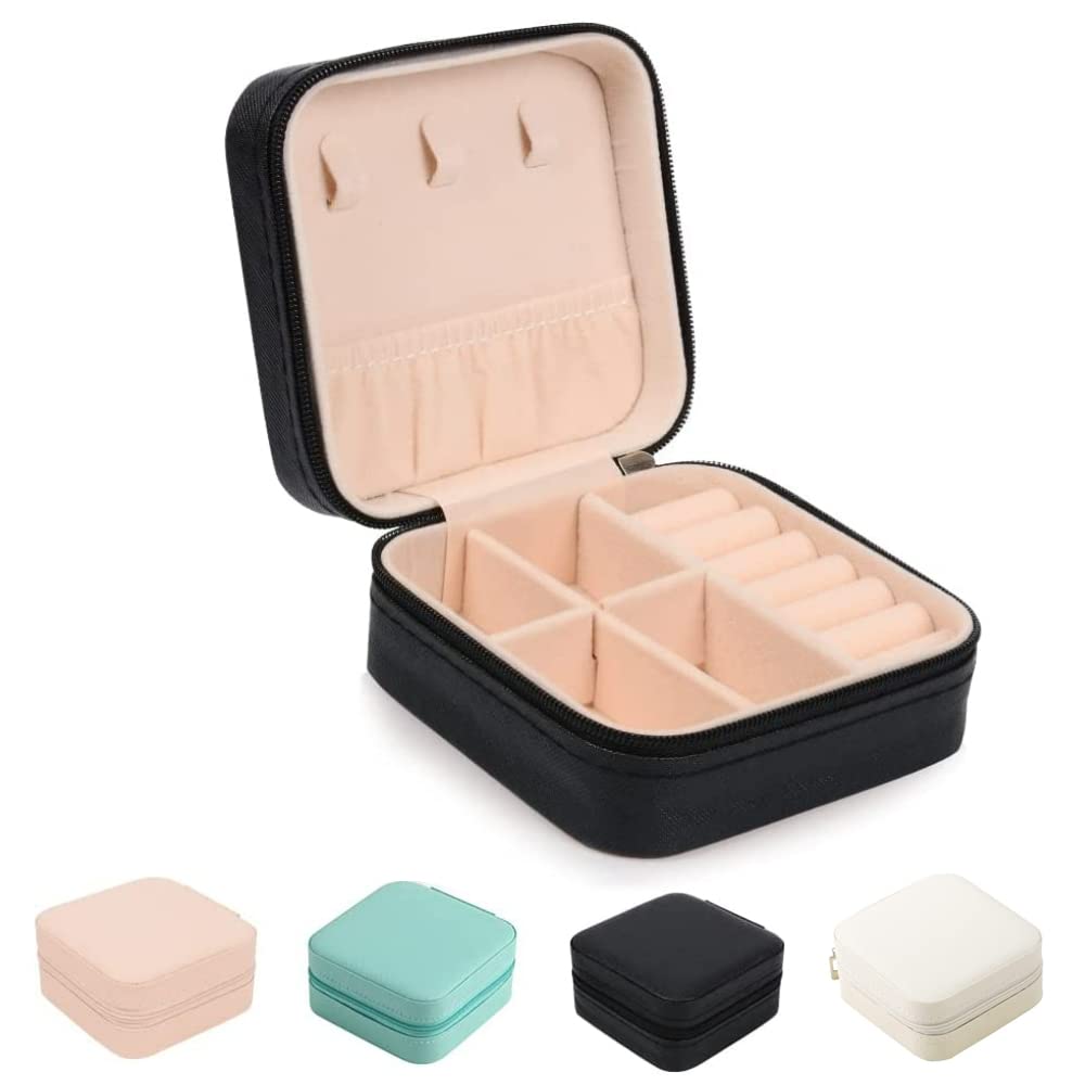 EECA Small Jewelry Box, Portable Jewelry Organizer PU Leather Mini Travel Jewelry Storage Case for Rings Earrings Necklace Bracelets 