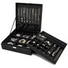 Large Leather Jewelry Organizer Storage Case with Two Layers Display for Earrings Bracelets Rings Watches -Black