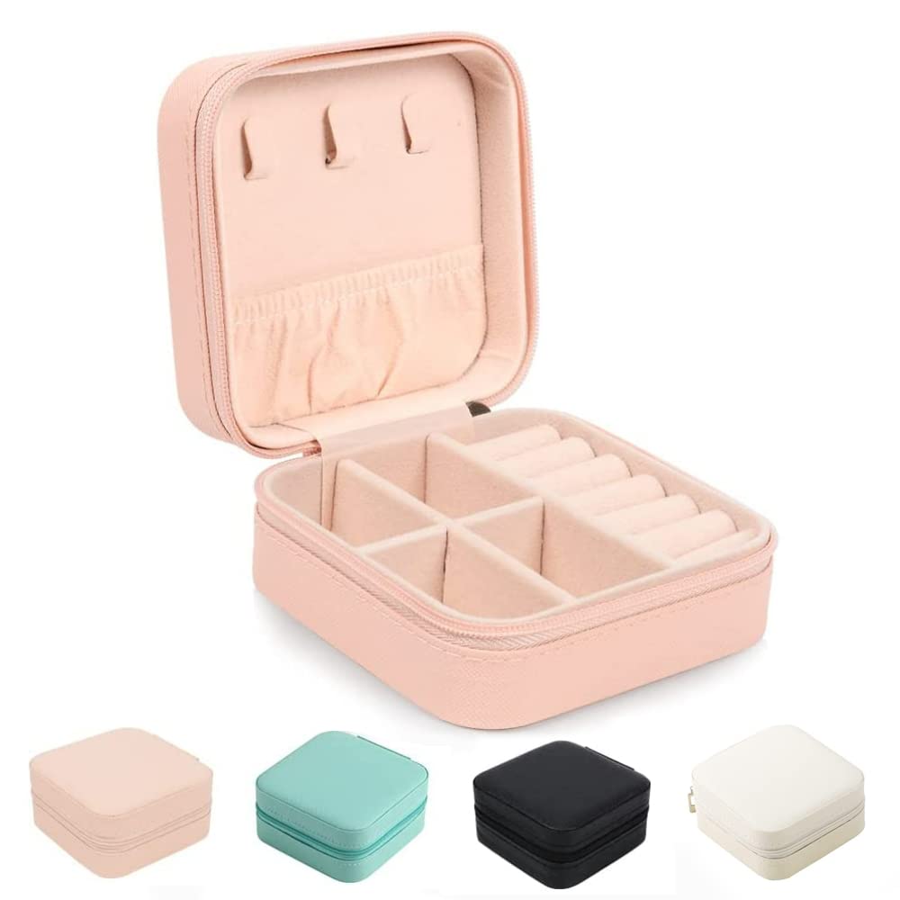 EECA Small Jewelry Box, Portable Jewelry Organizer PU Leather Mini Travel Jewelry Storage Case for Rings Earrings Necklace Bracelets 