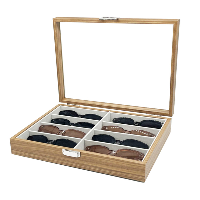 Walnut Wood Glasses Storage Display Box 8 Slots Storage Sunglasses Display Case Organizer Can Custom Logo Carving