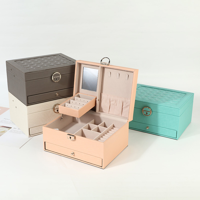 3 Layer Adjustable Compartments Medium Sized Jewelry Organizer Box With Lock For Women Girls 