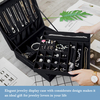 Large Leather Jewelry Organizer Storage Case with Two Layers Display for Earrings Bracelets Rings Watches -Black