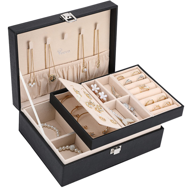 Luxury Two Layer PU Leather Organizer Case Portable Jewellery Ring Earrings Necklace Bracelet Bangle Watch Jewelry Box 