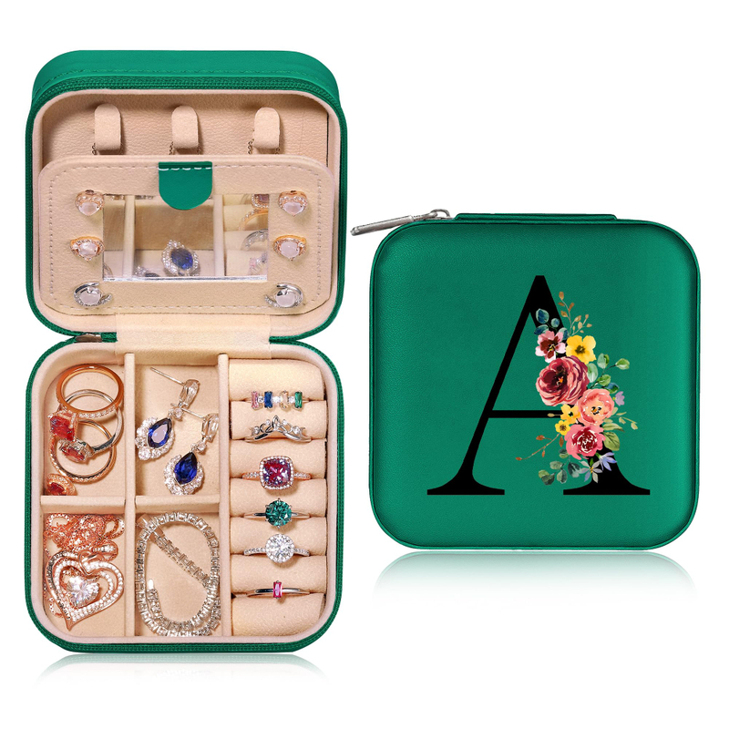 Personalized PU Leather Western Initial Jewelry Case Small Travel Jewelry Organizer Gifts Box for Women Mom