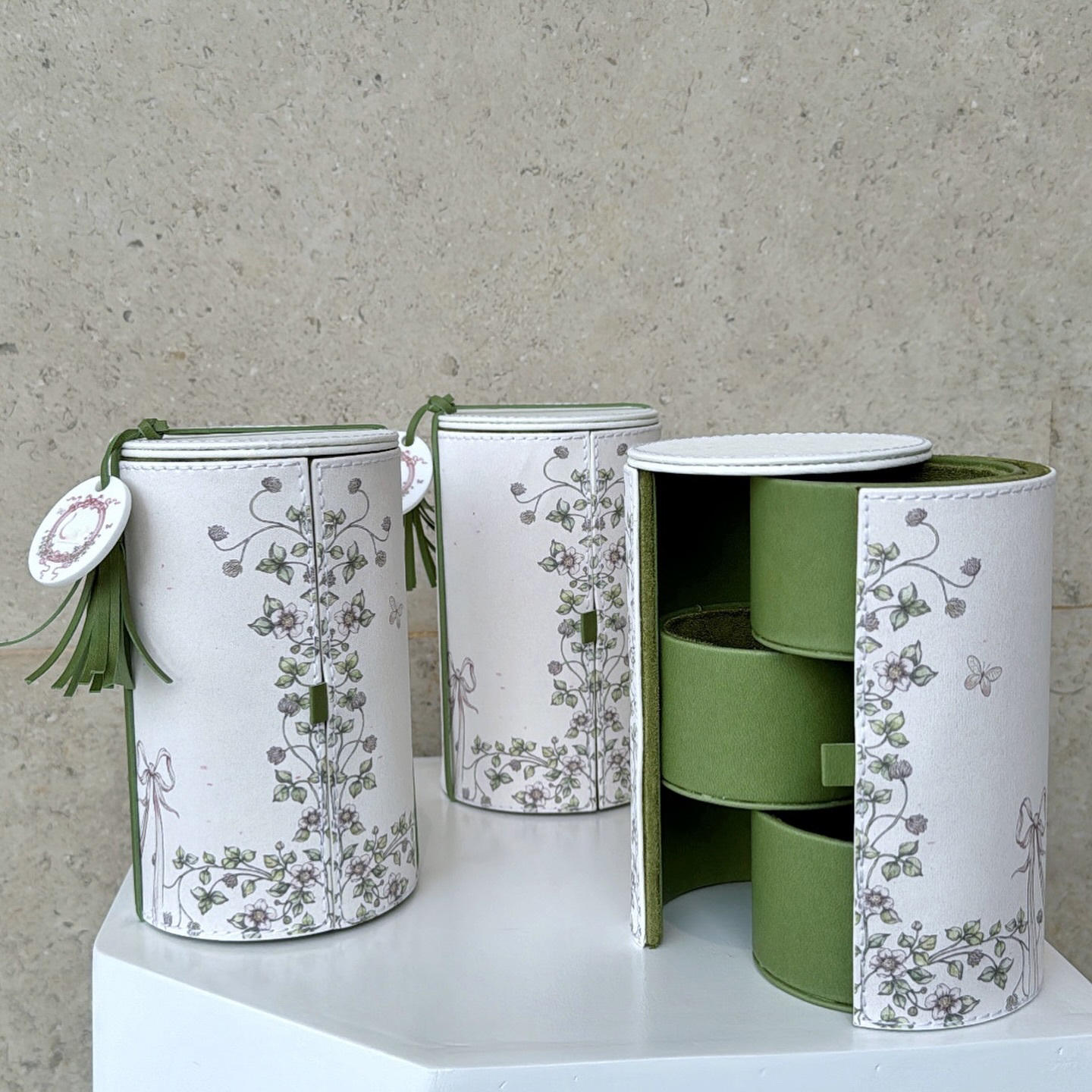 Double Open Watch Necklace Jewelry Box Package Luxury Cylinder Embossed Paper Leather Jewelry Earring Pendant Boxes Organizer 