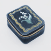 Hand Square Embroidered Jewelry Ring Necklace Bracelet Mini Storage Box Bag Blue Velvet Jewelry Box Set Packaging