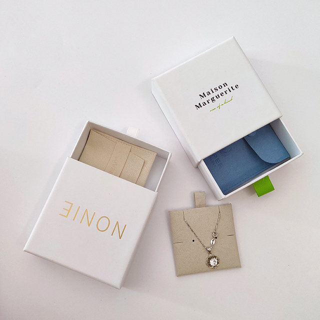 Customized paper drawer style jewelry necklace bracelet packaging box luxury custom logo jewelry set storage box with pouch