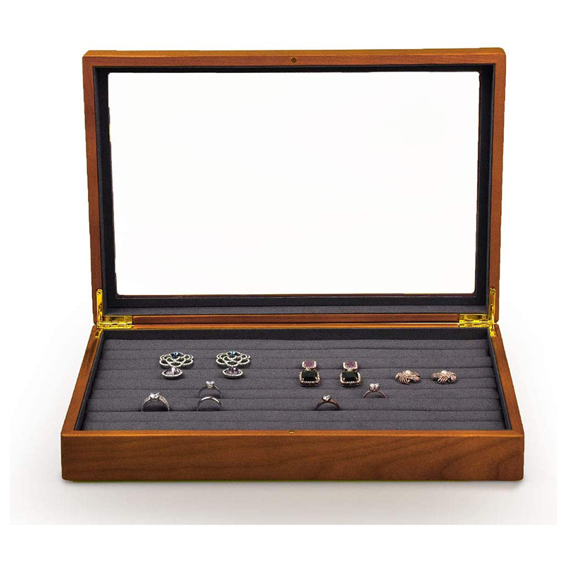 Glass window storage box custom design logo for jewelry box luxury portable matte varnish Wood gift boxes