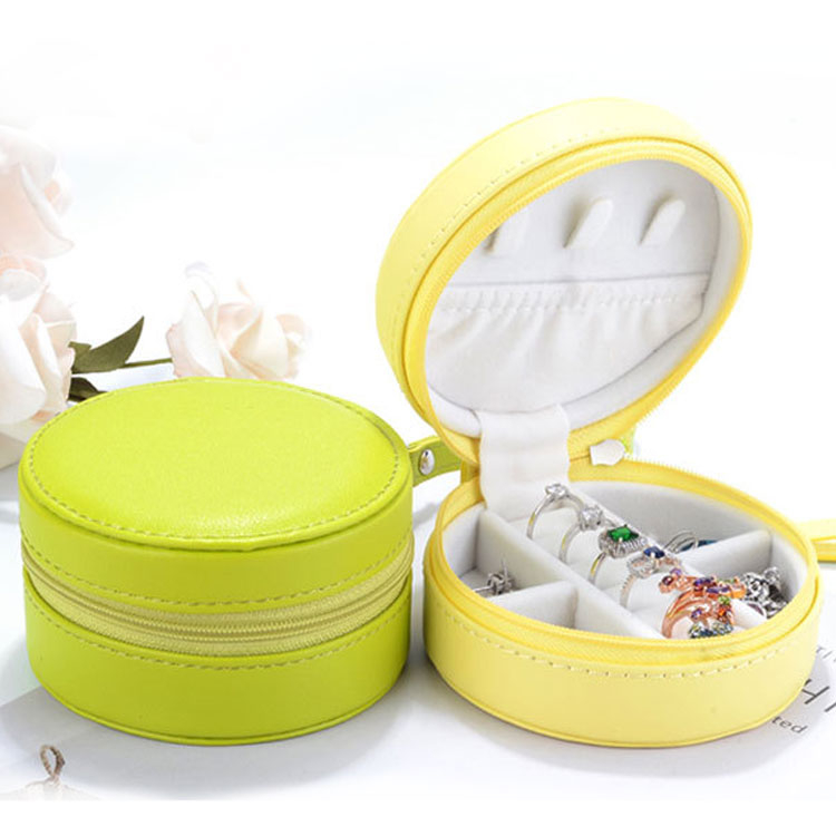 Round Silver Jewelry Packaging Boxes Custom Logo Small Pu Leather Gift Packaging Jewelry Box