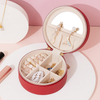 Custom Luxury Small round Storage Case Women Leather Travel Jewelry packaging Boxes With mirror