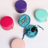 Small Zipper Jewelry Case Organizer Lady Velvet Earrings Storage Box Portable Travel Round Jewelry Cases