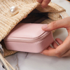 Leather necklace earrings rings package custom logo pink mini portable travel gift storage box jewelry