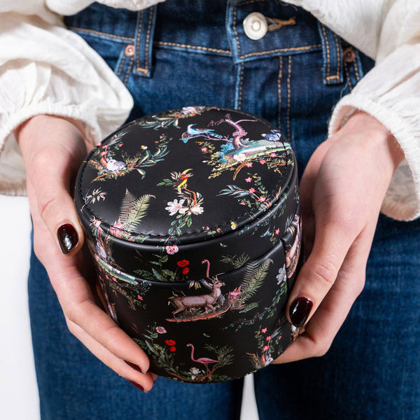 Vegan Leather Jewelry Box with Removable Tray Custom Printed Curious Birds Pattern Bracelet Earring Organizer Gift Box Packaging