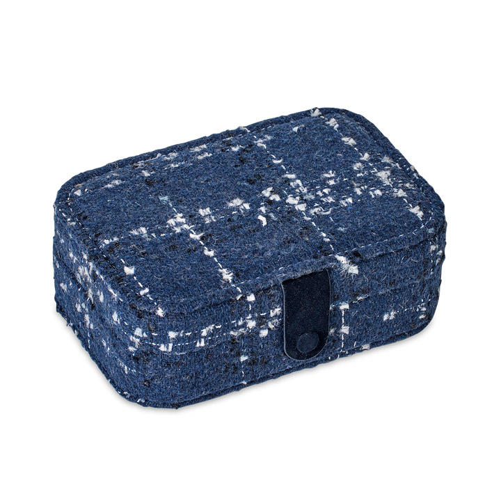 Custom Necklace Box Packaging Jewelry with Snap Buttons Vintage Navy Blue Earring Ring Packaging Set Storage Box with Logo