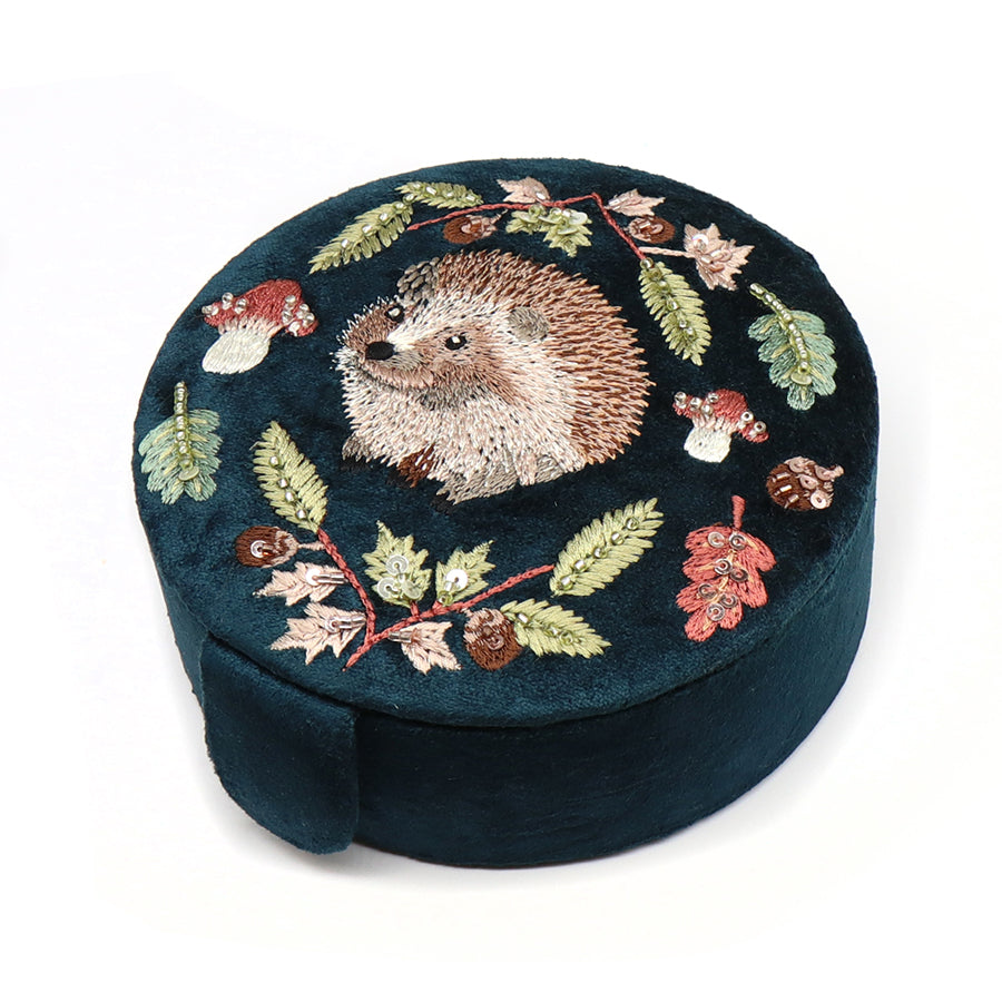 Hedgehog Round Embroidery Trinket Box Custom Jewelry Box Jewelry Roll Bag