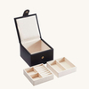 Custom Flip Grain Leather Ring Box Earrings Necklace Jewelry Storage Box Jewelry Gift Packaging Box with 2 Compartment Trays 