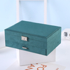 Double Drawer Dark Green Suede Cloth Jewelry Necklace Bracelet Ring Earring Storage Box With Lock