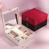 Simple Leather Large Flip Jewelry Watch Necklace Ring Lipstick Cosmetics Storage Box With Mirror Wholesale
