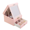 European Style Pu Leather Simple Double Layer Jewelry Earrings Ring Necklace Storage Box with Mirror Wholesale