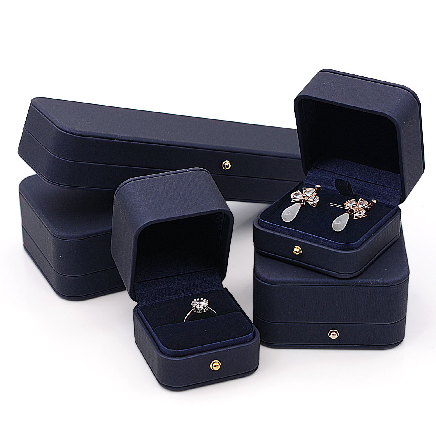 High Grade PU Leather Small Bracelet Brooch Earring Necklace Ring Jewelry Packaging Box Set with Metal Clasp