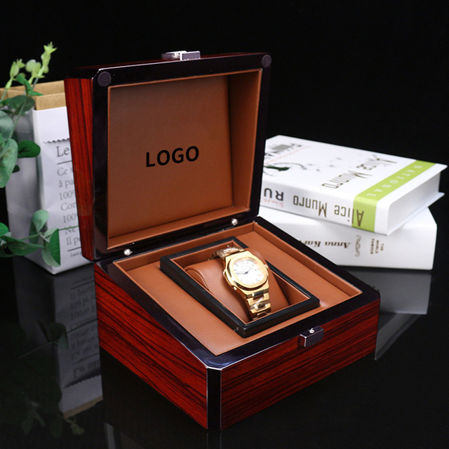 Wholesale High-grade Paint Square Wooden Flip Single Watch Jewelry Storage Packaging Box Custom Logo