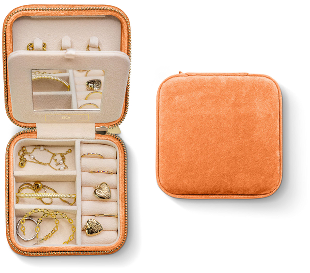 Plush Velvet Travel Jewelry Box Organizer with Mirror 6 Slots for Rings Earrings Travel Zipper Necklace Storage Jewelry Boxes