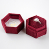 Elegant Luxury Hexagon Red Wine Red Velvet Suede Ring Box Jewllery Packaging Wedding Ring Display Package Boxes