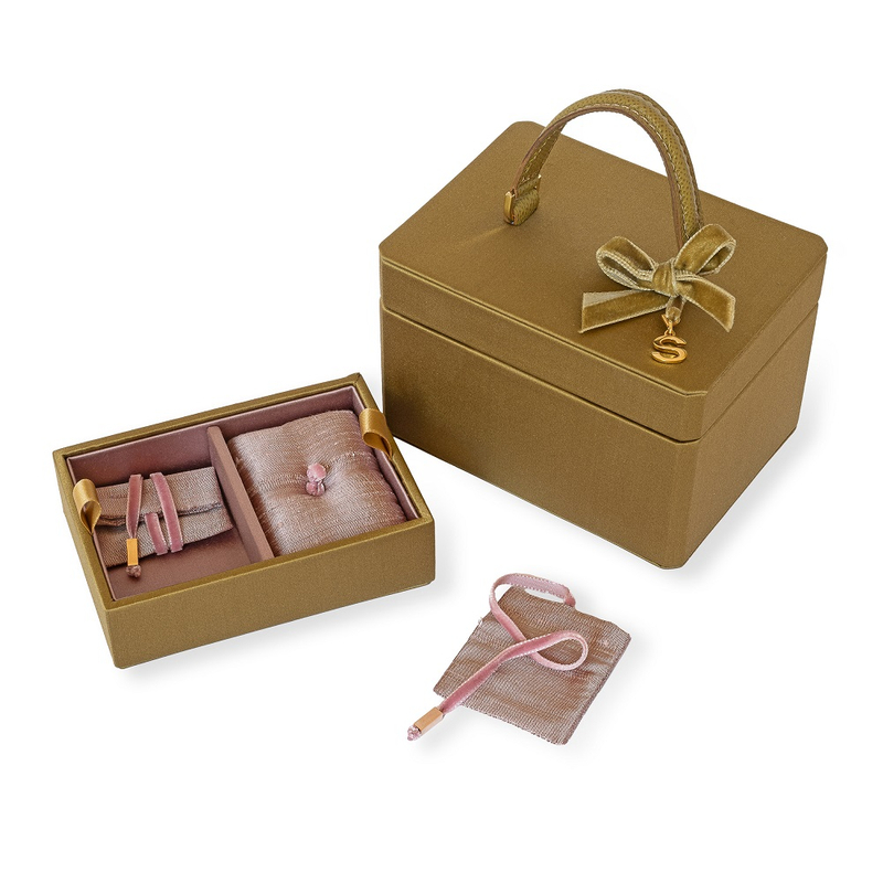 Satin Portable Jewelry Gift Box Organizer Packaging Gilded Printed Logo Luxury Jewelry Box with Bag for Ring Necklace Bracelet