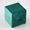 Elegant Square Shape Green Custom Clolor Velvet Fabric Double Rings Boxes Jewellery Wedding Gift Ring Display Packaging Box