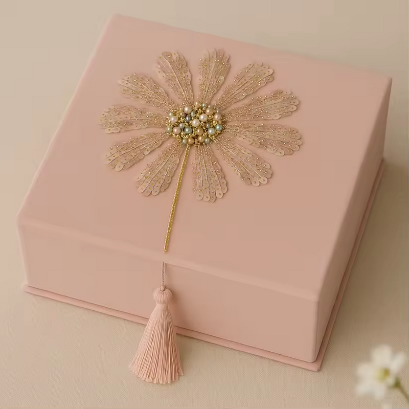 Bead Embroidery Distressed Jewelry Box Organizer Vintage Tassel Hand Flower Sequin Ring Bracelet Necklace Velvet Earring Boxes