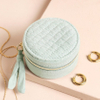 Soft Light Blue Travel Ring Box Mini Portable Jewelry Box Ring Custom Logo Wedding Embroidery Necklace Earrings Boxes with Snap