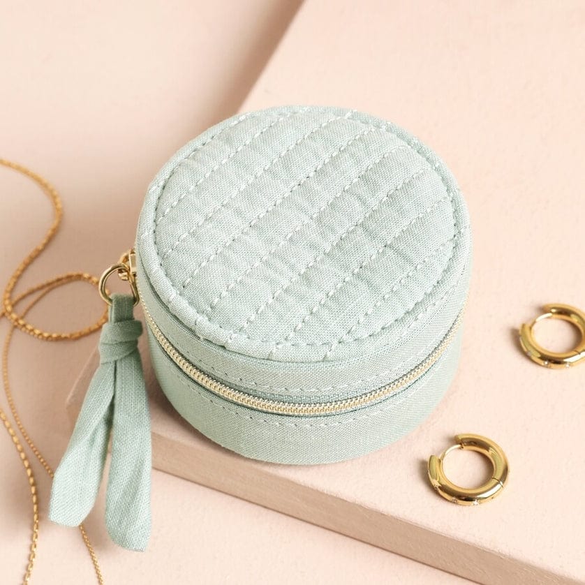 Soft Light Blue Travel Ring Box Mini Portable Jewelry Box Ring Custom Logo Wedding Embroidery Necklace Earrings Boxes with Snap