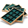 Customized Green Velvet Jewelry Display Jewellery Tray Display Bracelet Earrings Pendant Necklace Trays Wooden Ring Box