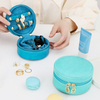 Small Zipper Jewelry Case Organizer Lady Velvet Earrings Storage Box Portable Travel Round Jewelry Cases