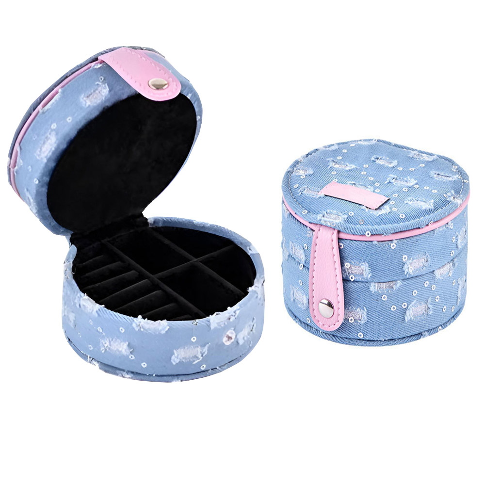 Custom Necklace Box Packaging Jewelry with Snap Buttons Vintage Navy Blue Earring Ring Packaging Set Storage Box with Logo
