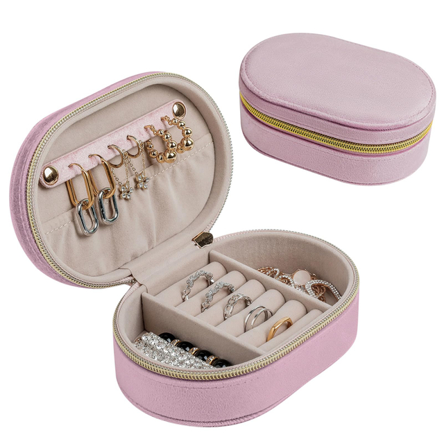 Women PU Leather Small Travel Jewelry Box Oval Shape Simple Storage Case For Rings Earrings Necklace Gift 