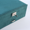 Double Drawer Dark Green Suede Cloth Jewelry Necklace Bracelet Ring Earring Storage Box With Lock