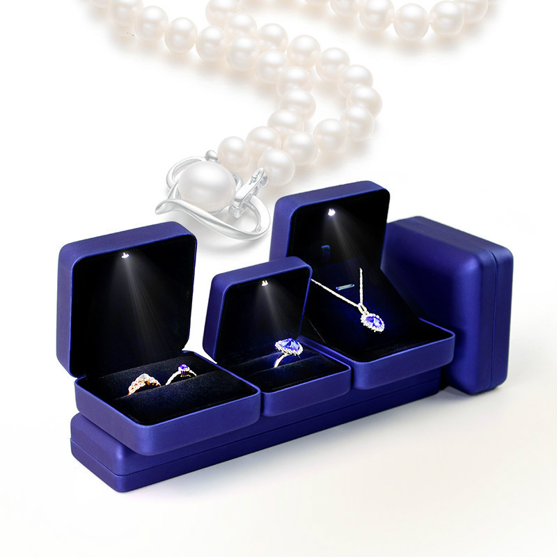New Arrival Plastic LED Light Black Big Necklace Ring Bracelet Jewelry Set Gift Packaging Box for Wedding Birthday Valentine' Day
