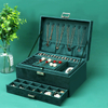 Three Layer Large Capacity Velvet Stud Earrings Necklace Ring Bracelet Jewelry Storage Organizer Box with Lock