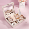 Simple Leather Large Flip Jewelry Watch Necklace Ring Lipstick Cosmetics Storage Box With Mirror Wholesale