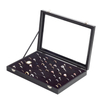 Large Black Portable Leather Paper Liner Flannel Travel Earrings Jewelry Display Box Transparent PVC Window